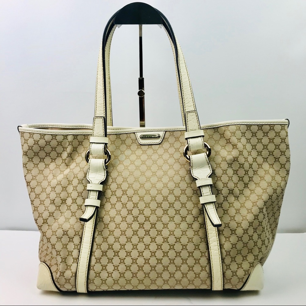 Authentic Celine Monogram Beige Canvas Tote Bag